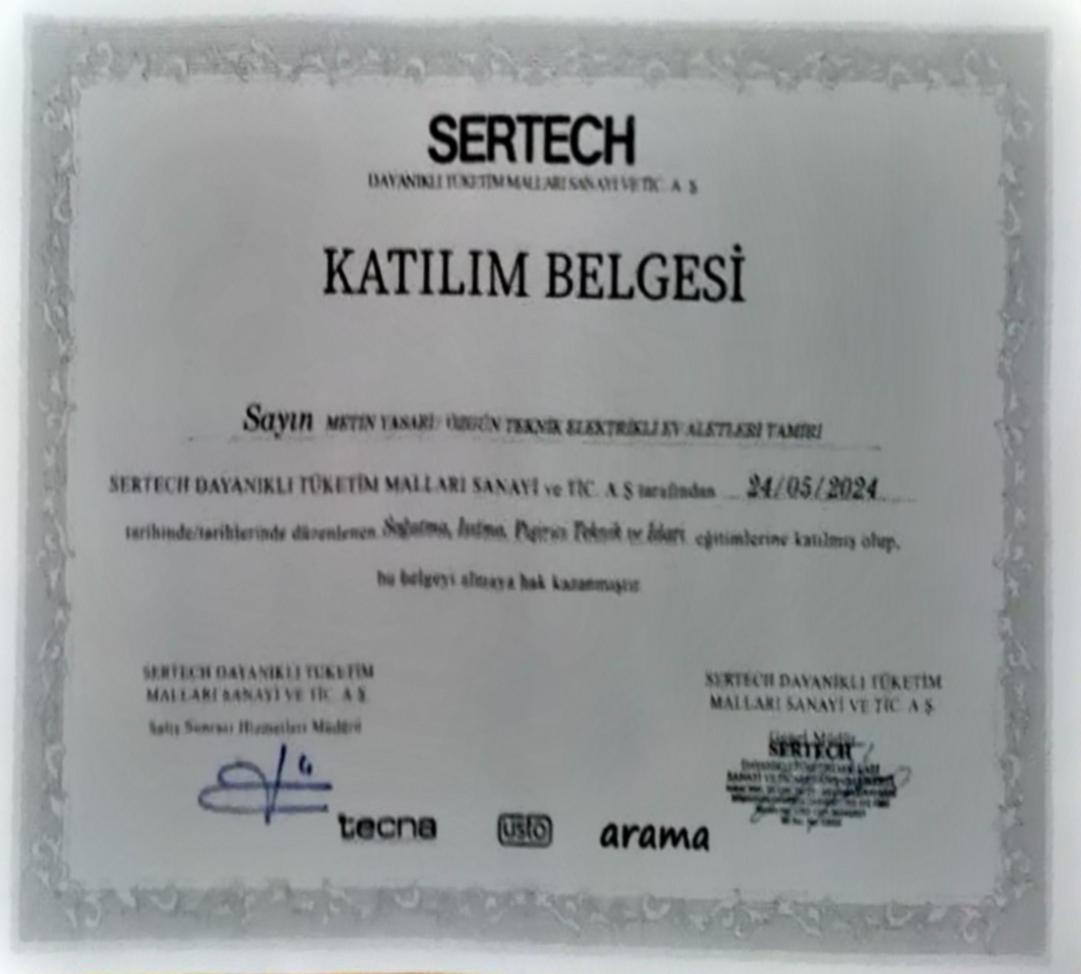 Sertech Katılım Belgesi