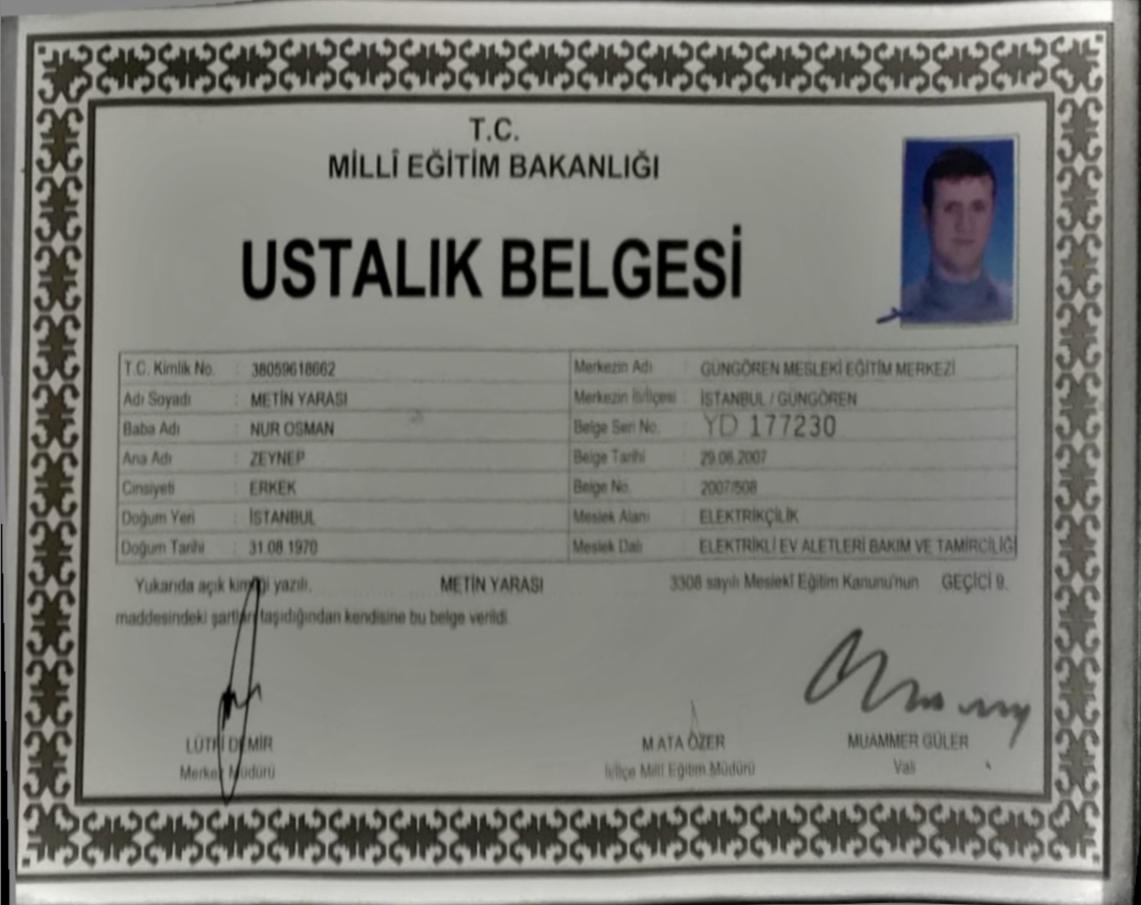 MEB Ustalık Belgesi